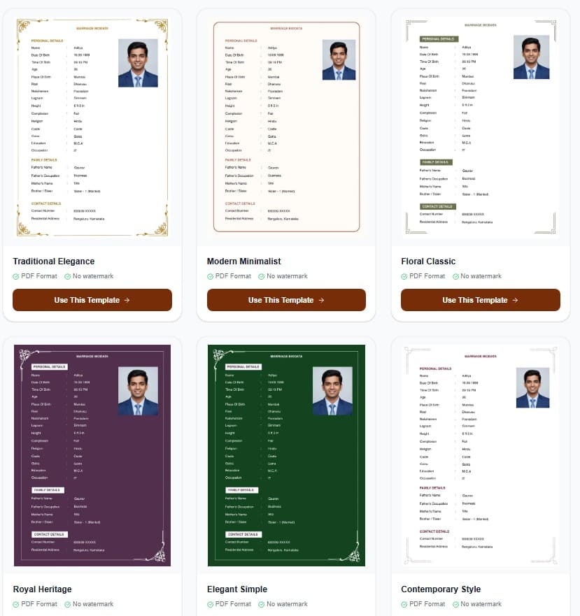 Marriage Biodata Templates
