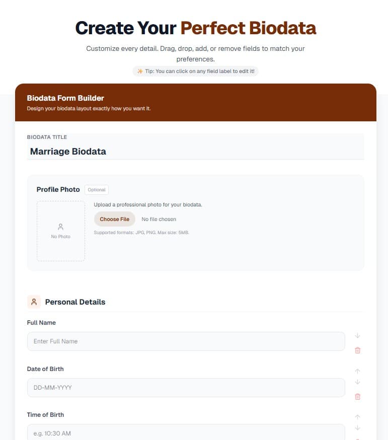 marriage biodata pdf creation form