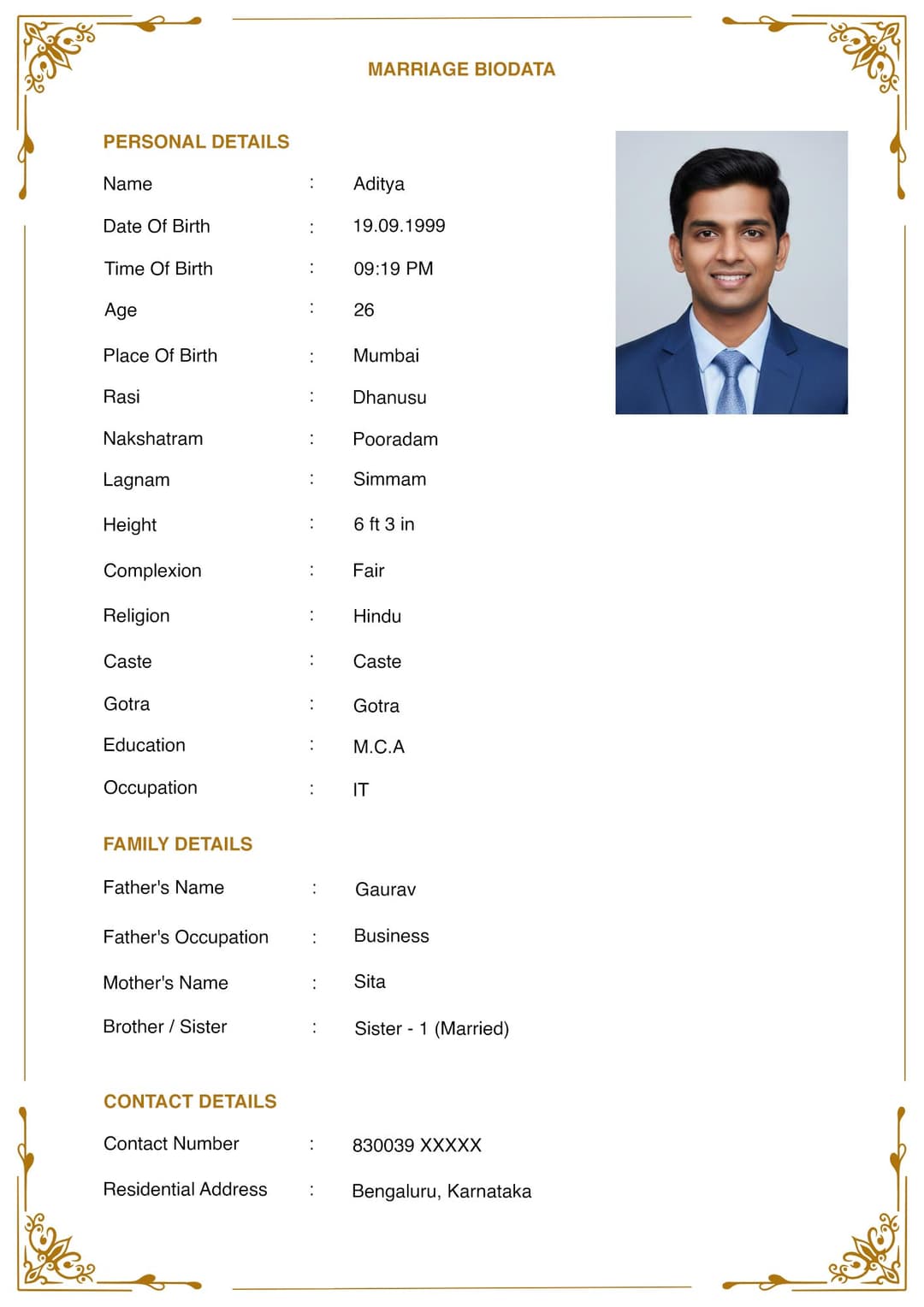 Marriage Biodata PDF format
