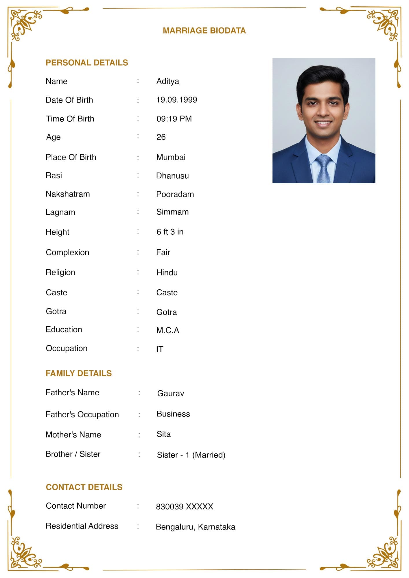 Marriage Biodata Format Example