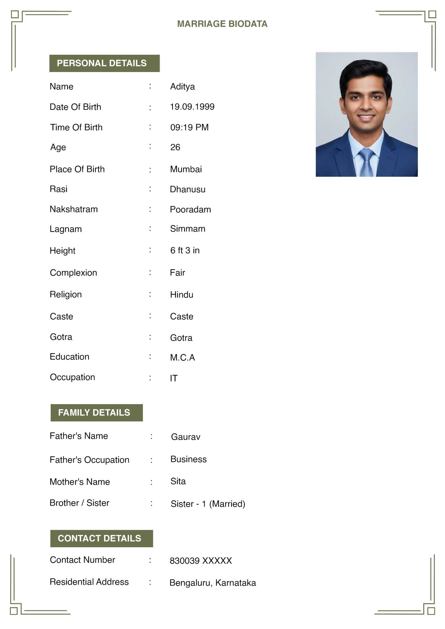 Modern Minimalist Biodata Format